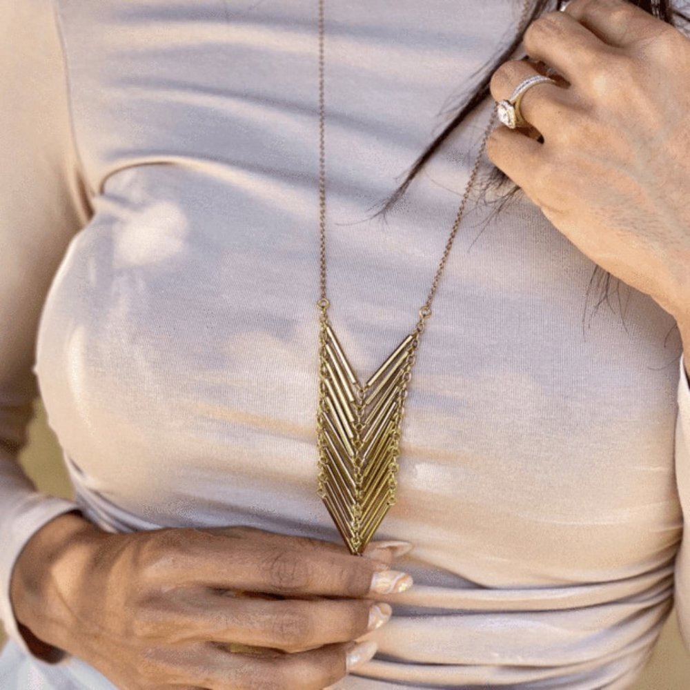 Purpose Jewelry Handcrafted Chevron Necklace in Brass or Silver Color